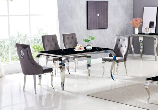 Table à manger argentée marbre noir BAROQUE Galerie du Mobilier