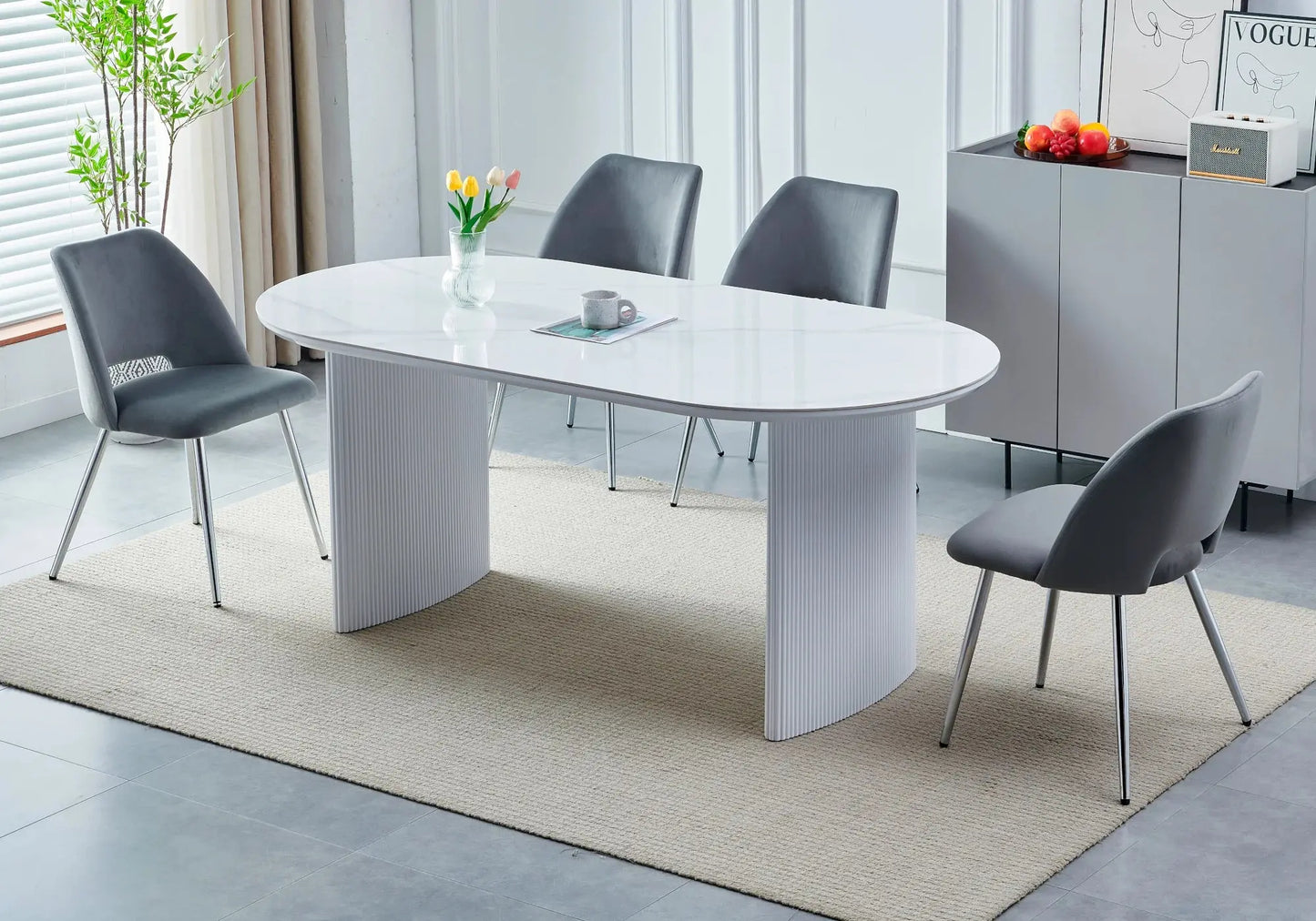 Table à manger céramique marbre beige JOSEPHINE Galerie du Mobilier