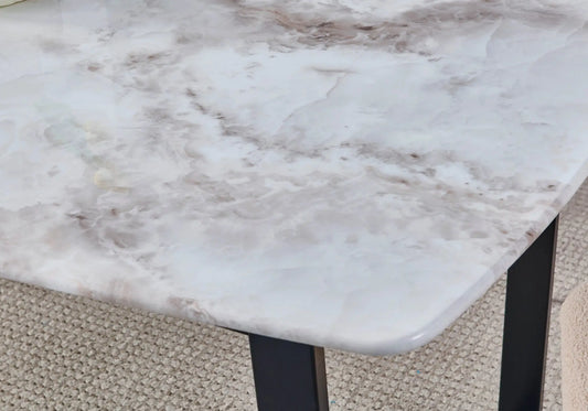 Table à manger noire marbre beige LOLA Galerie du Mobilier