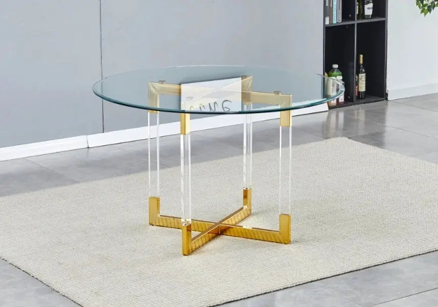 Table à manger ronde dorée transparent – Galerie du Mobilier - Vue 1