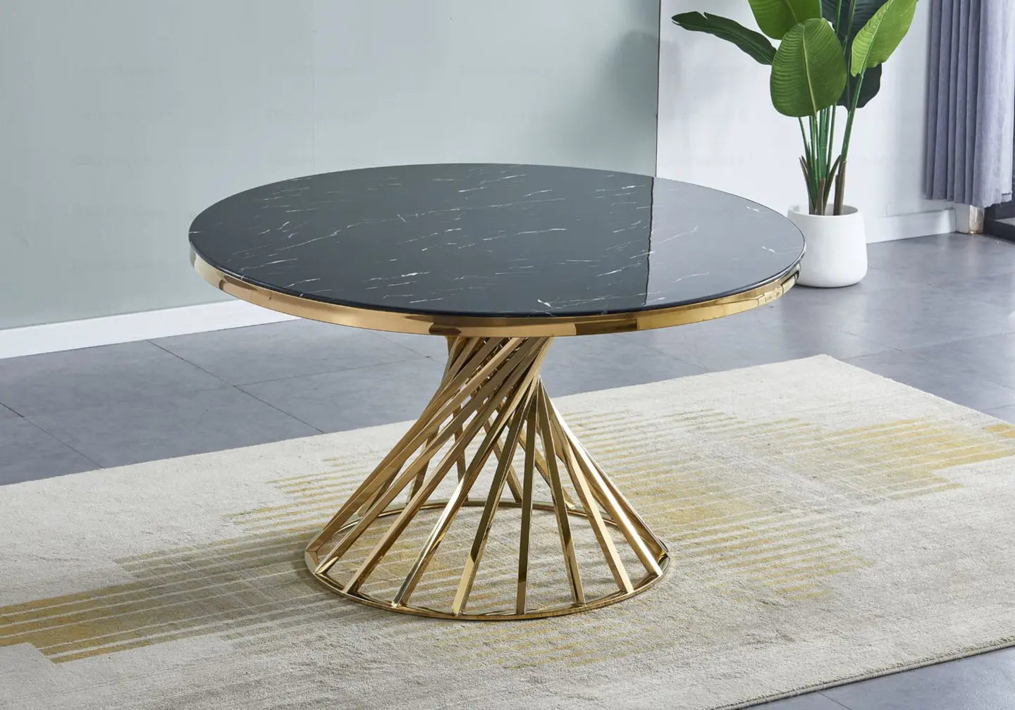 Table à manger ronde marbre noir doré – Galerie du Mobilier - Vue 1