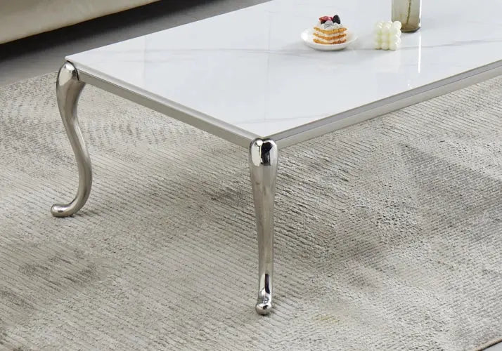 Table basse argent céramique marbre blanc – Galerie du Mobilier