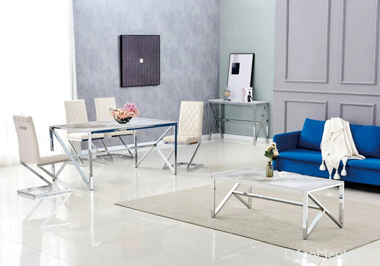 Table basse argent marbre beige NIHAL Galerie du Mobilier