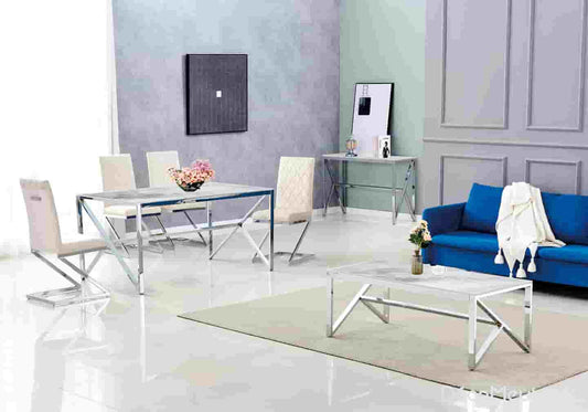 Table basse argent marbre beige NIHAL - Galerie du Mobilier