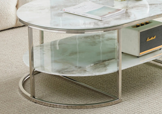 Table basse argent marbre beige LEILA Galerie du Mobilier