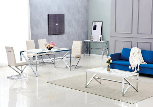 Table basse argent marbre blanc NIHAL Galerie du Mobilier