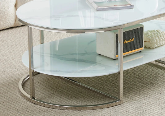 Table basse argent marbre blanc LEILA Galerie du Mobilier