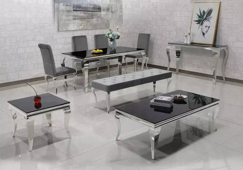 Table basse carré chrome noir BAROQUE Galerie du Mobilier