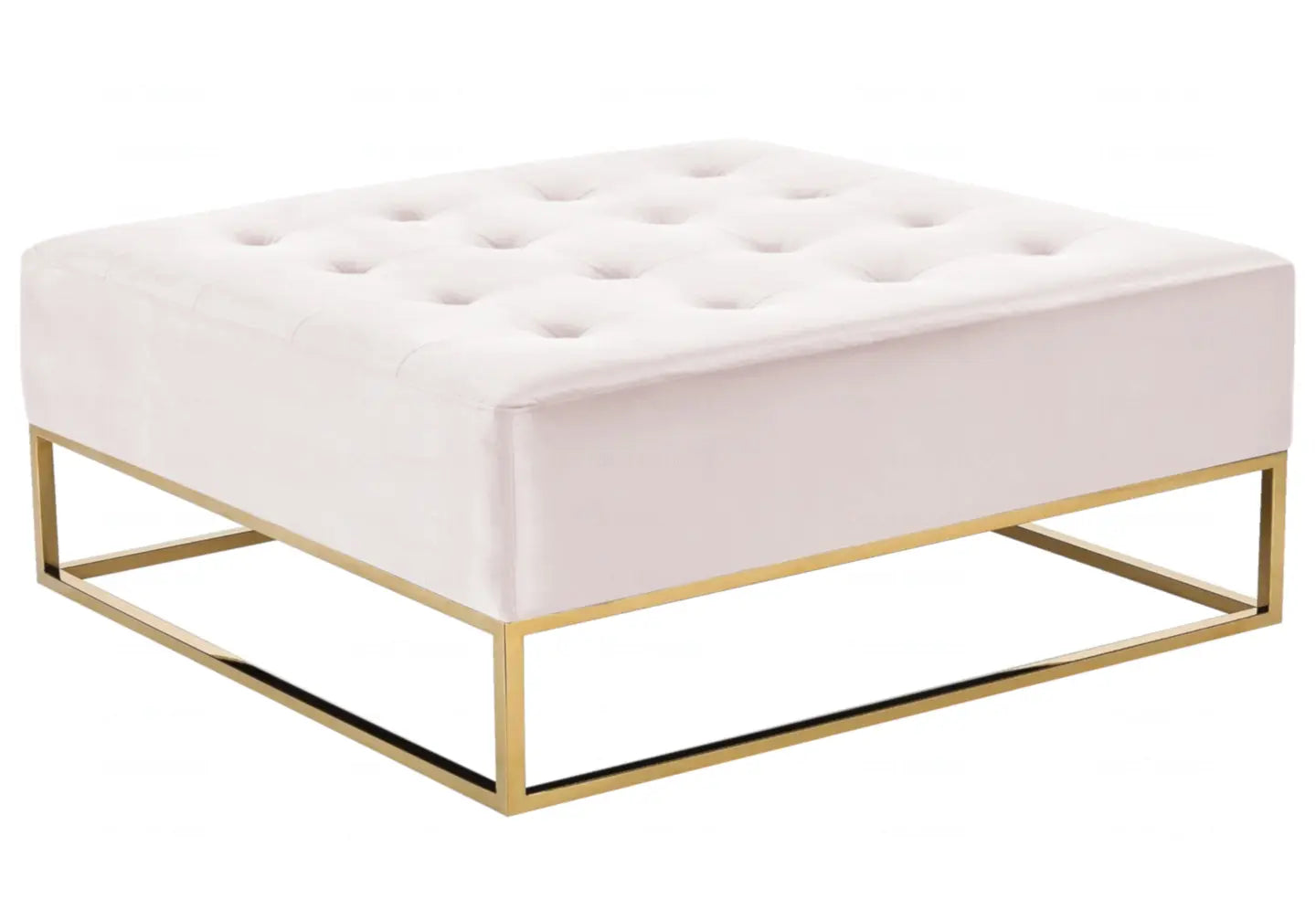 Table basse dorée capitonnée écru – Galerie du Mobilier - Vue 1