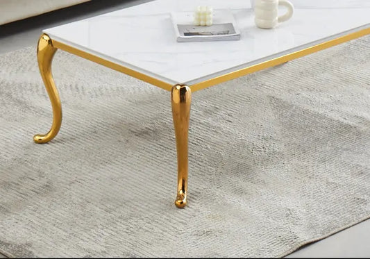 Table basse dorée céramique marbre blanc FELLA Galerie du Mobilier