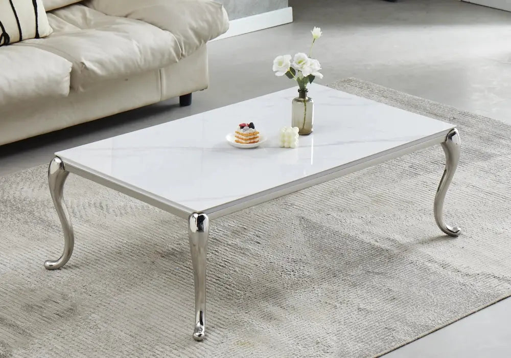Table basse dorée céramique marbre blanc FELLA Galerie du Mobilier