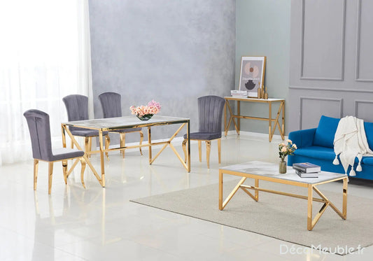 Table basse dorée marbre beige NIHAL Galerie du Mobilier