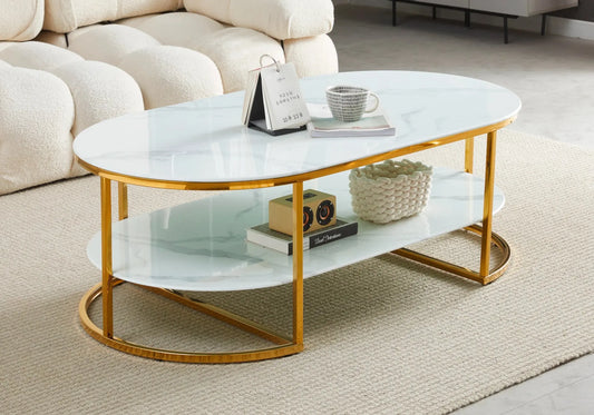 Table basse dorée marbre beige LEILA Galerie du Mobilier