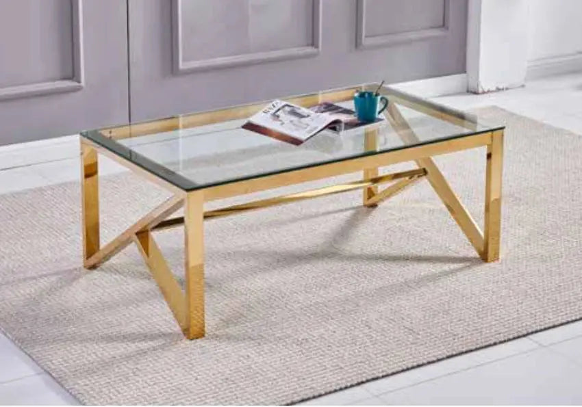 Table basse dorée marbre beige – Galerie du Mobilier