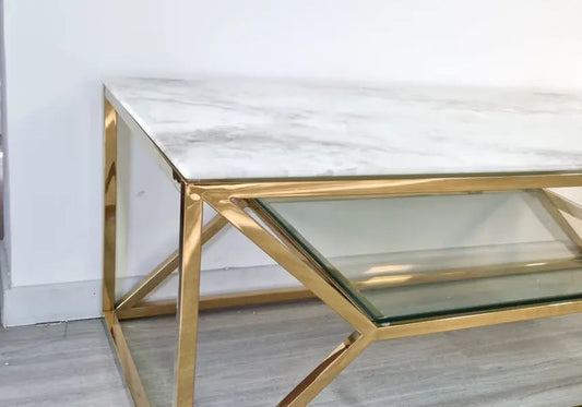 Table basse dorée marbre blanc ROMI Galerie du Mobilier