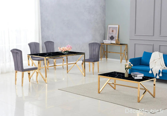 Table basse dorée marbre noir NIHAL Galerie du Mobilier