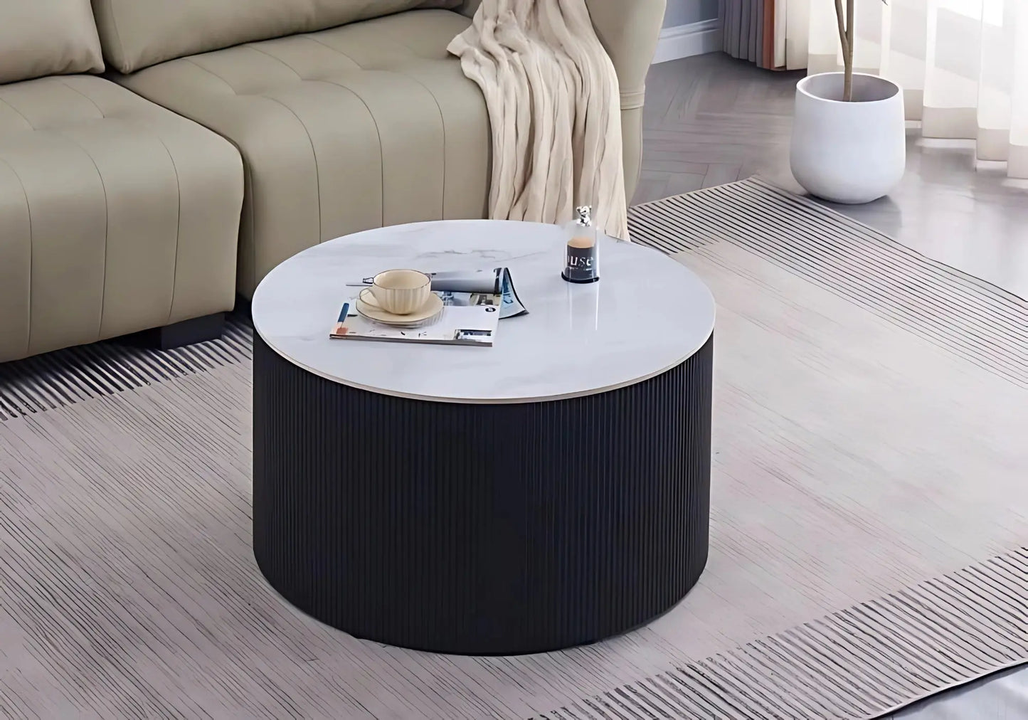 Table basse pied noir céramique marbre blanc – Galerie du Mobilier - Vue 1