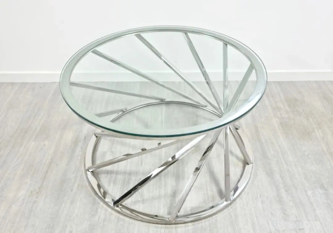 Table basse ronde argent marbre noir – Galerie du Mobilier