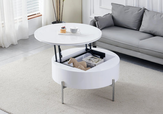 Table basse ronde chromée céramique marbre blanc LOU Galerie du Mobilier
