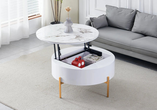 Table basse ronde dorée céramique marbre beige LOU Galerie du Mobilier
