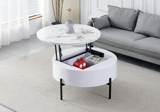Table basse ronde noire céramique marbre beige LOU Galerie du Mobilier