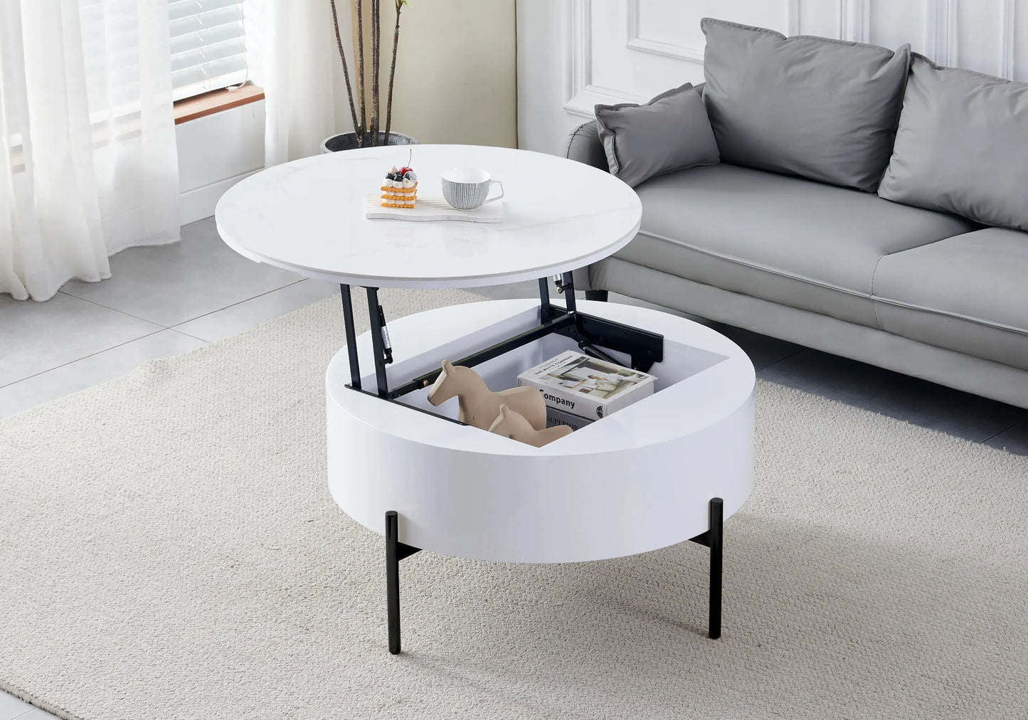 Table basse ronde noire céramique marbre blanc LOU Galerie du Mobilier