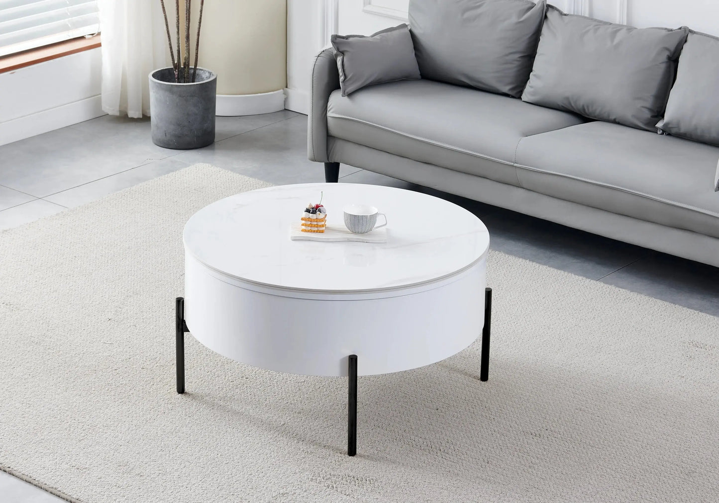 Table basse ronde noire céramique marbre blanc LOU Galerie du Mobilier