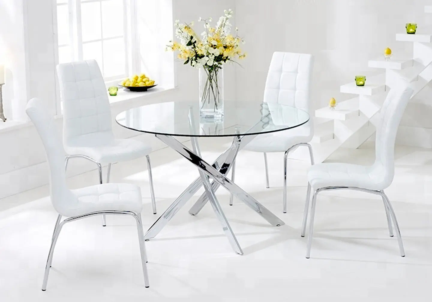 Table chromé 6 chaises blanches OLIVIA New OLIVIA