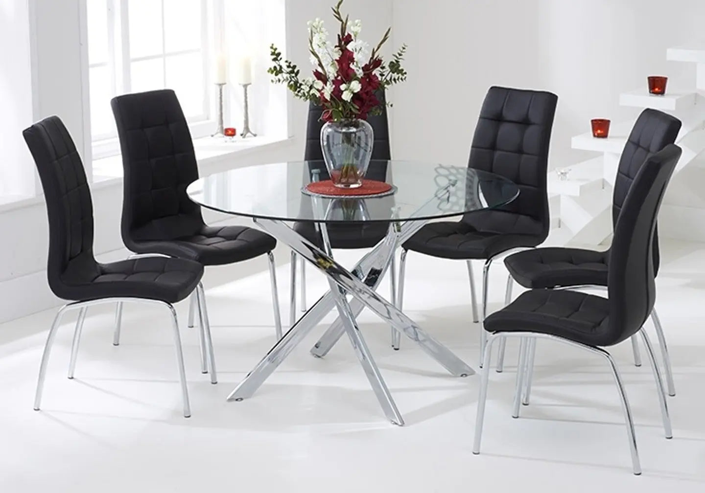 Table chromé 6 chaises noires OLIVIA New OLIVIA