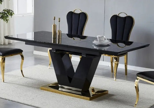 Table et chaise dorée marbre noir YVES Galerie du Mobilier