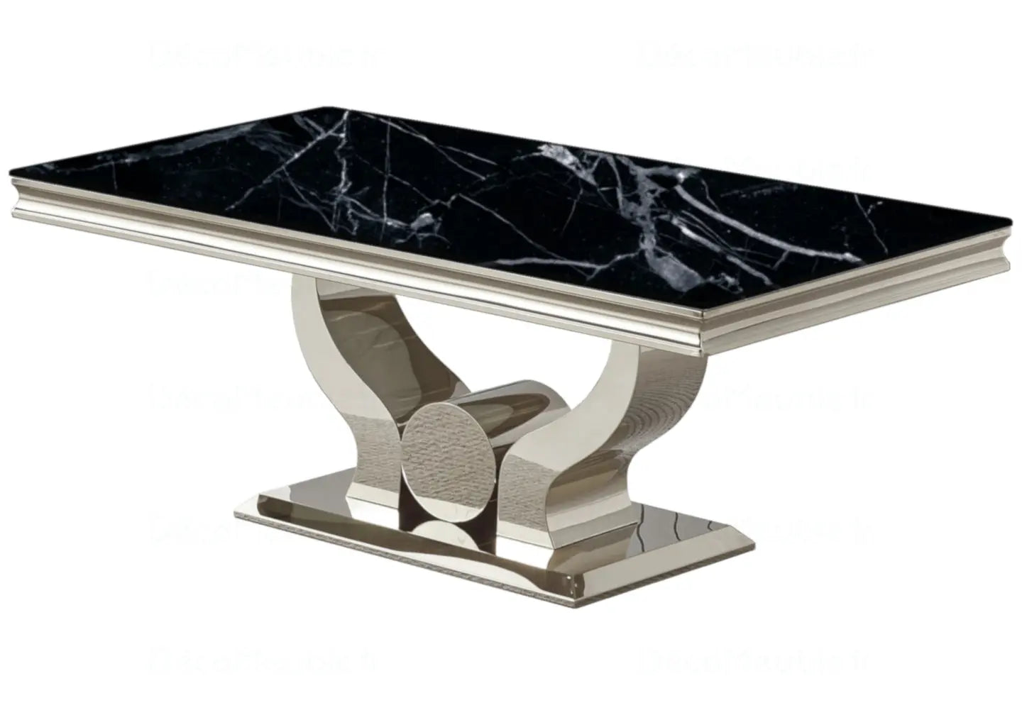 Table et chaises marbre noir argent TROPHEE Galerie du Mobilier
