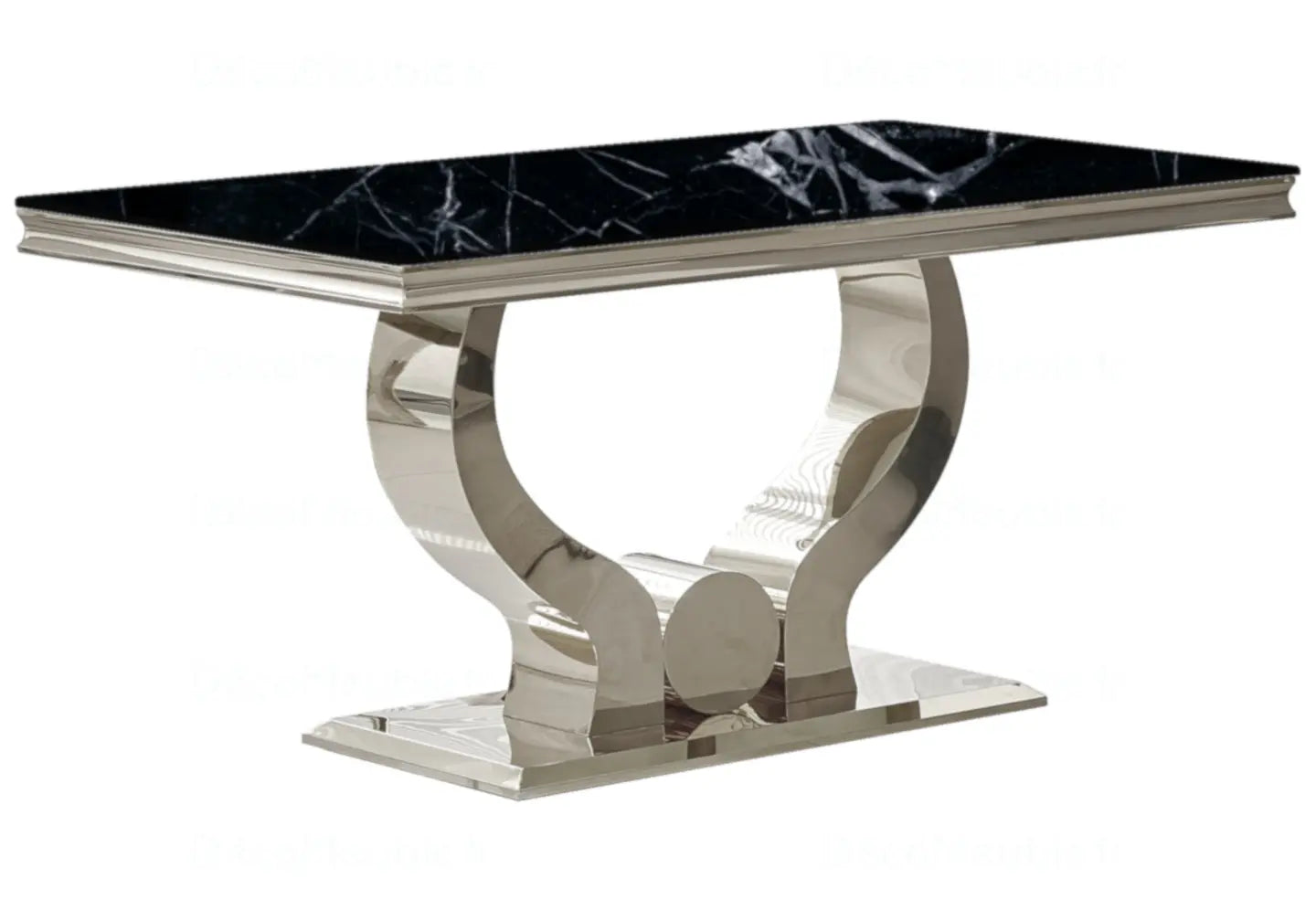 Table et chaises marbre noir argent TROPHEE Galerie du Mobilier