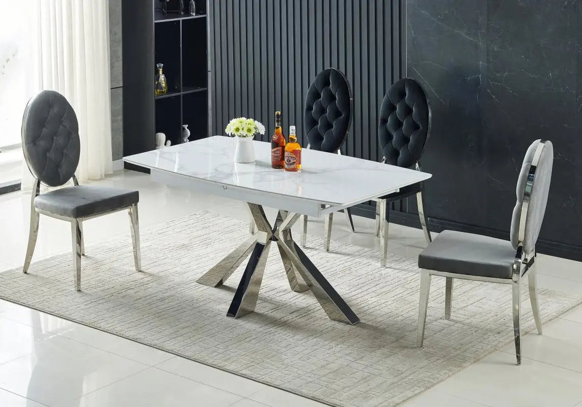 Table extensible design marbre blanc SPIKE Galerie du Mobilier