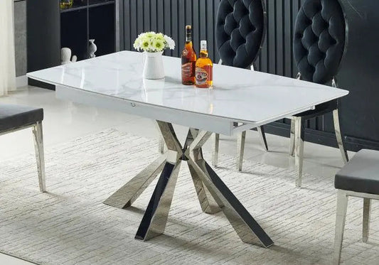 Table extensible design marbre blanc SPIKE Galerie du Mobilier