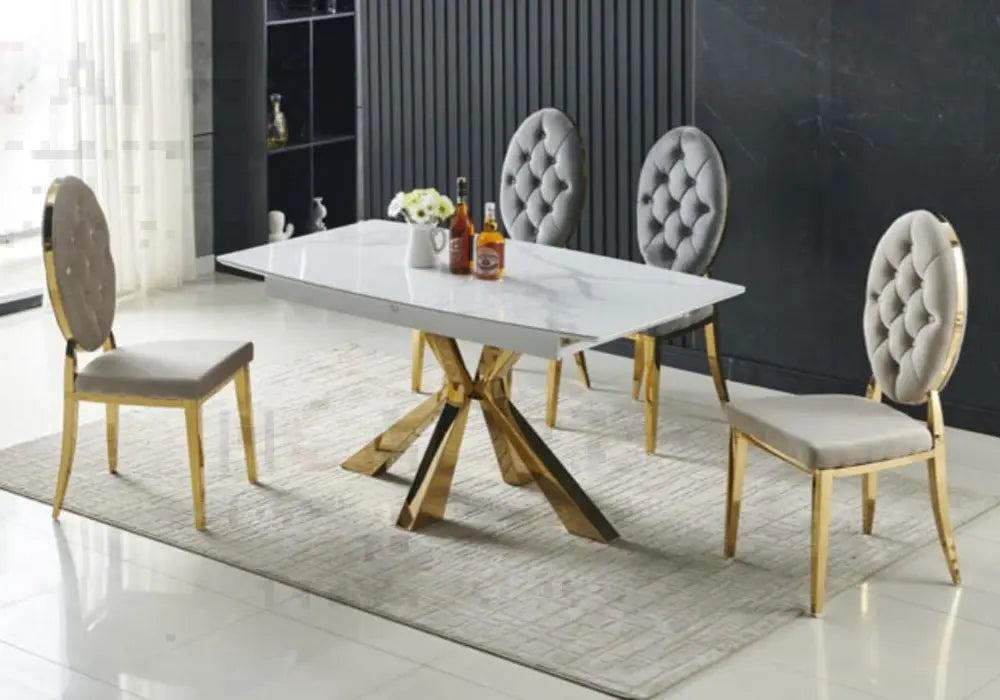 Table extensible dorée marbre blanc SPIKE Galerie du Mobilier