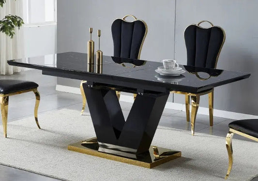 Table extensible dorée marbre noir YVES Galerie du Mobilier