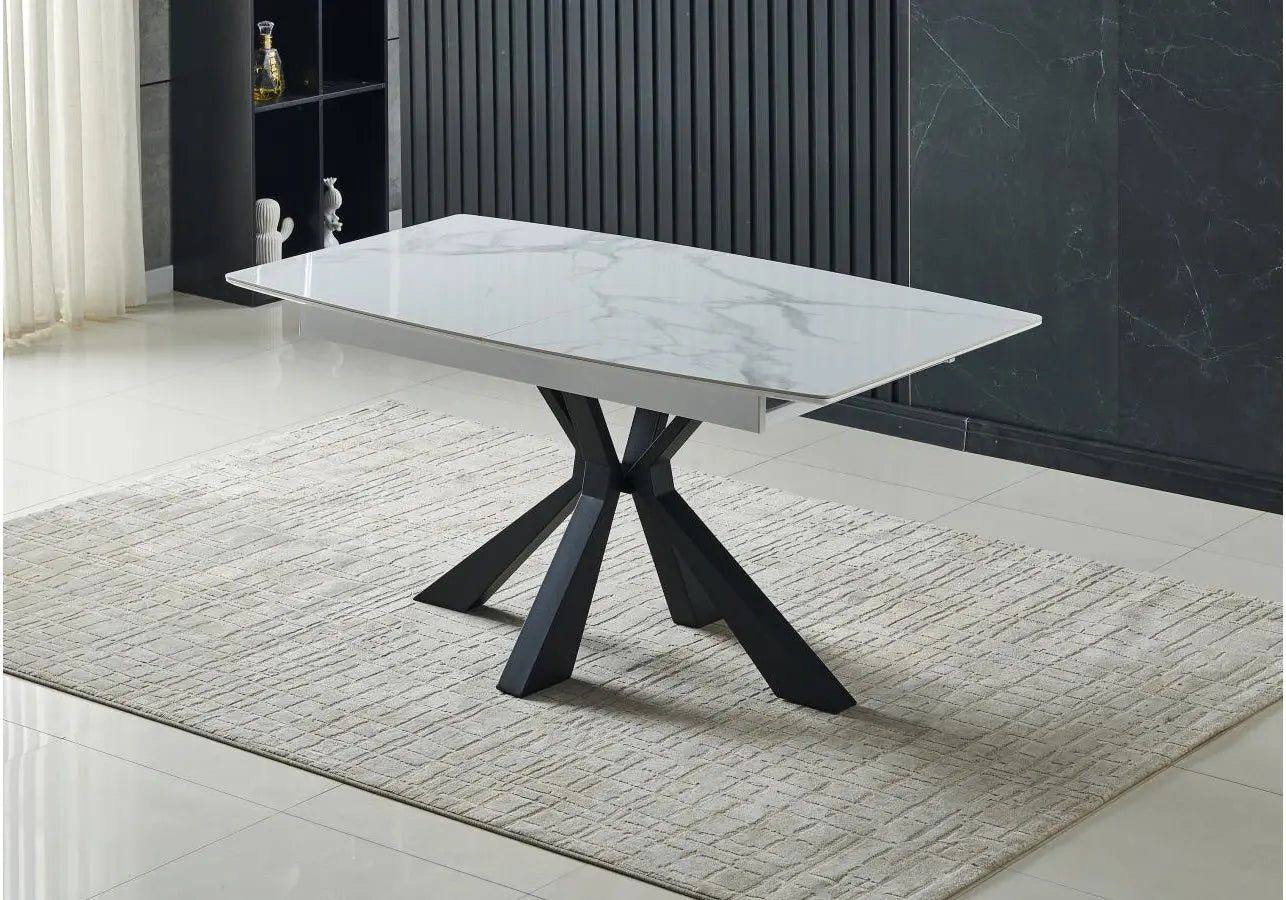 Table extensible noire marbre blanc SPIKE Galerie du Mobilier