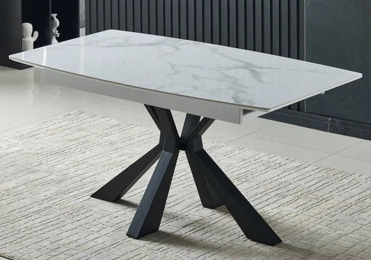 Table extensible noire marbre blanc SPIKE Galerie du Mobilier
