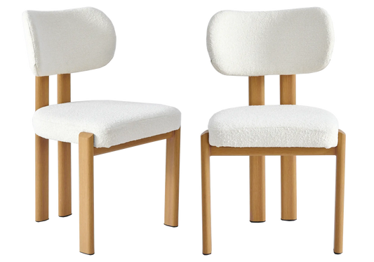 Table ronde travertin et chaises bouclées – INAYA Galerie du Mobilier