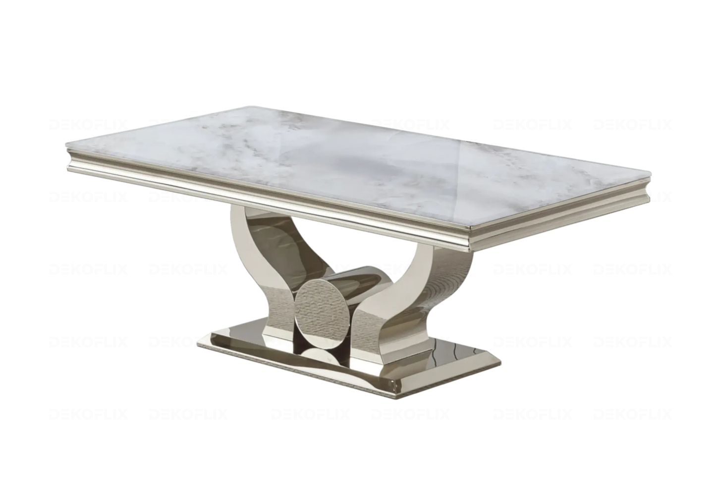 Table marbre beige et chaises capitonnées taupe TROPHEE Galerie du Mobilier