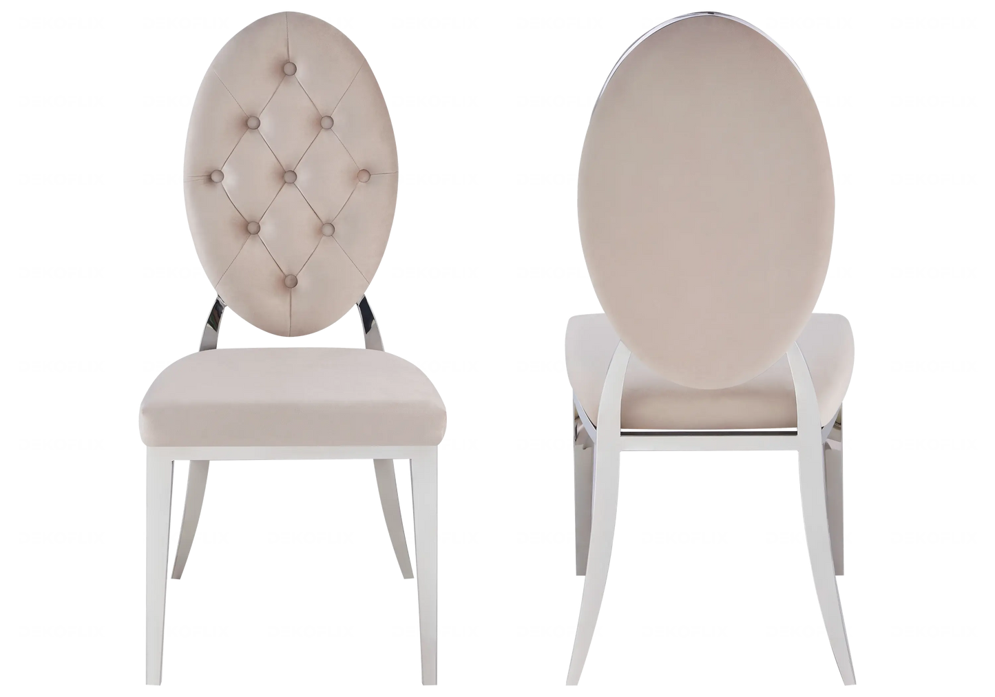 Table marbre beige et chaises capitonnées taupe TROPHEE Galerie du Mobilier
