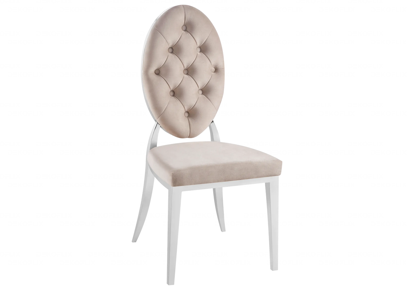 Table marbre beige et chaises capitonnées taupe TROPHEE Galerie du Mobilier