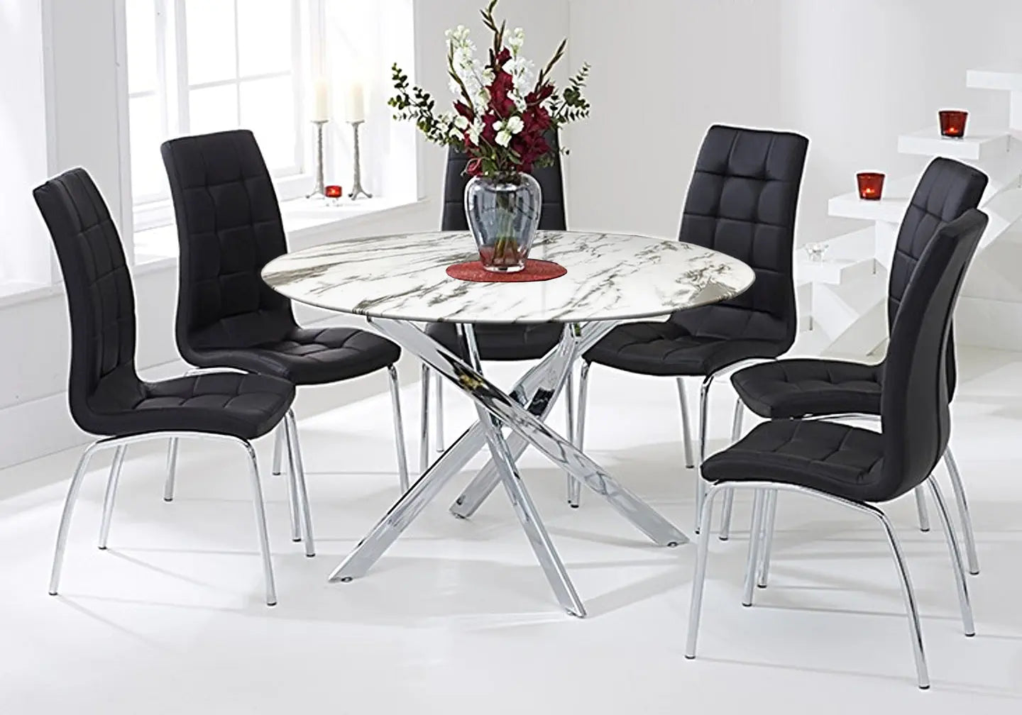 Table marbre blanc 6 chaises noires OLIVIA New OLIVIA