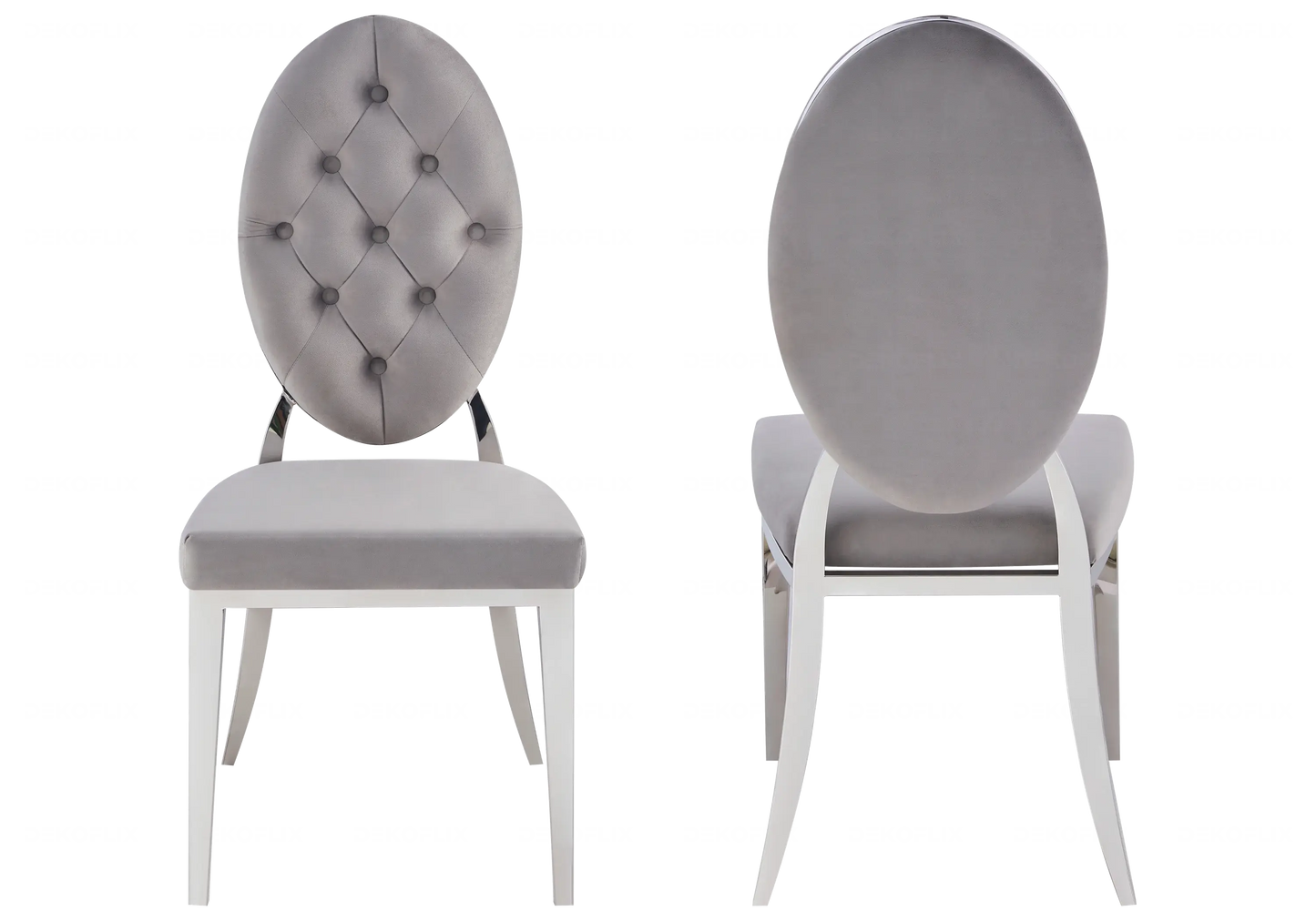Table marbre noir et chaises capitonnées gris argent TROPHEE Galerie du Mobilier