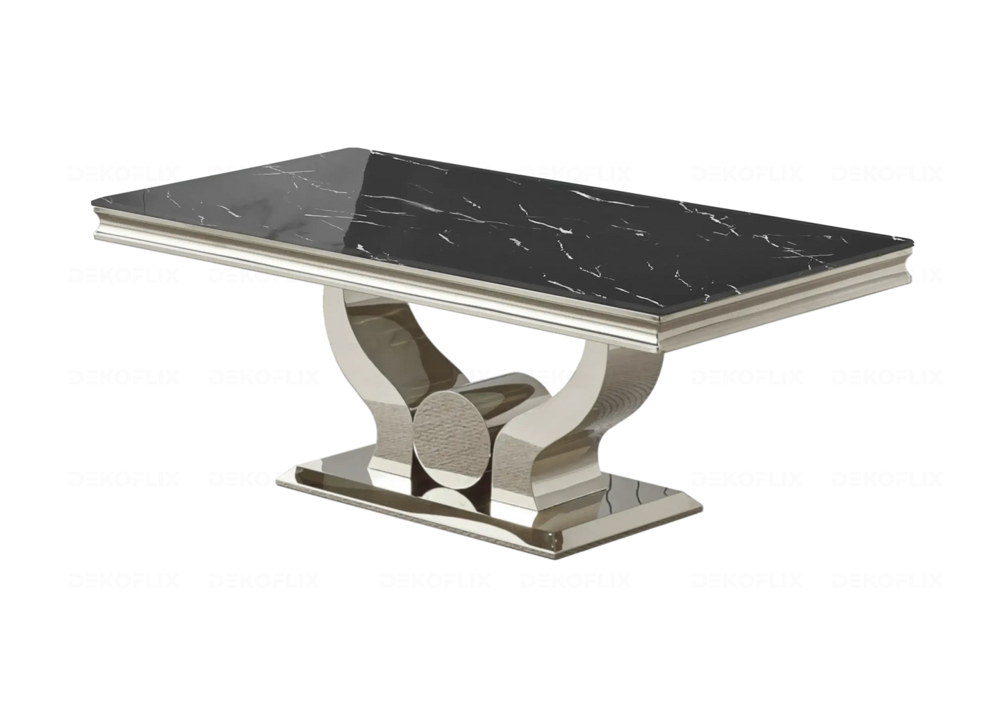 Salle à manger marbre noir argent avec chaises beige TROPHEE Galerie du Mobilier