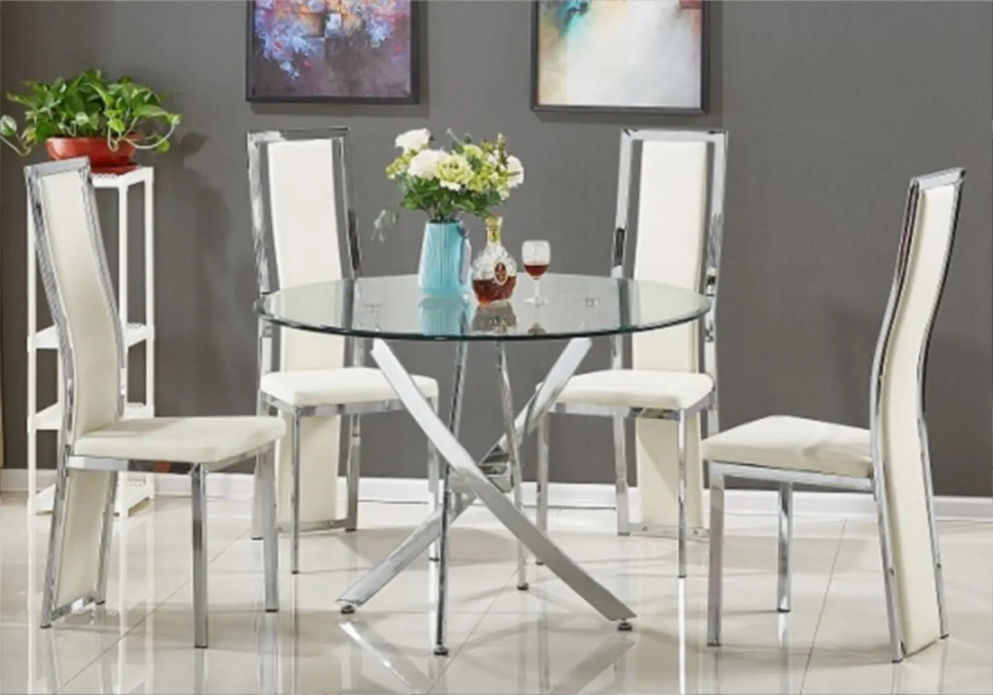 Table ronde 6 chaises chromes OLIVIA New OLIVIA