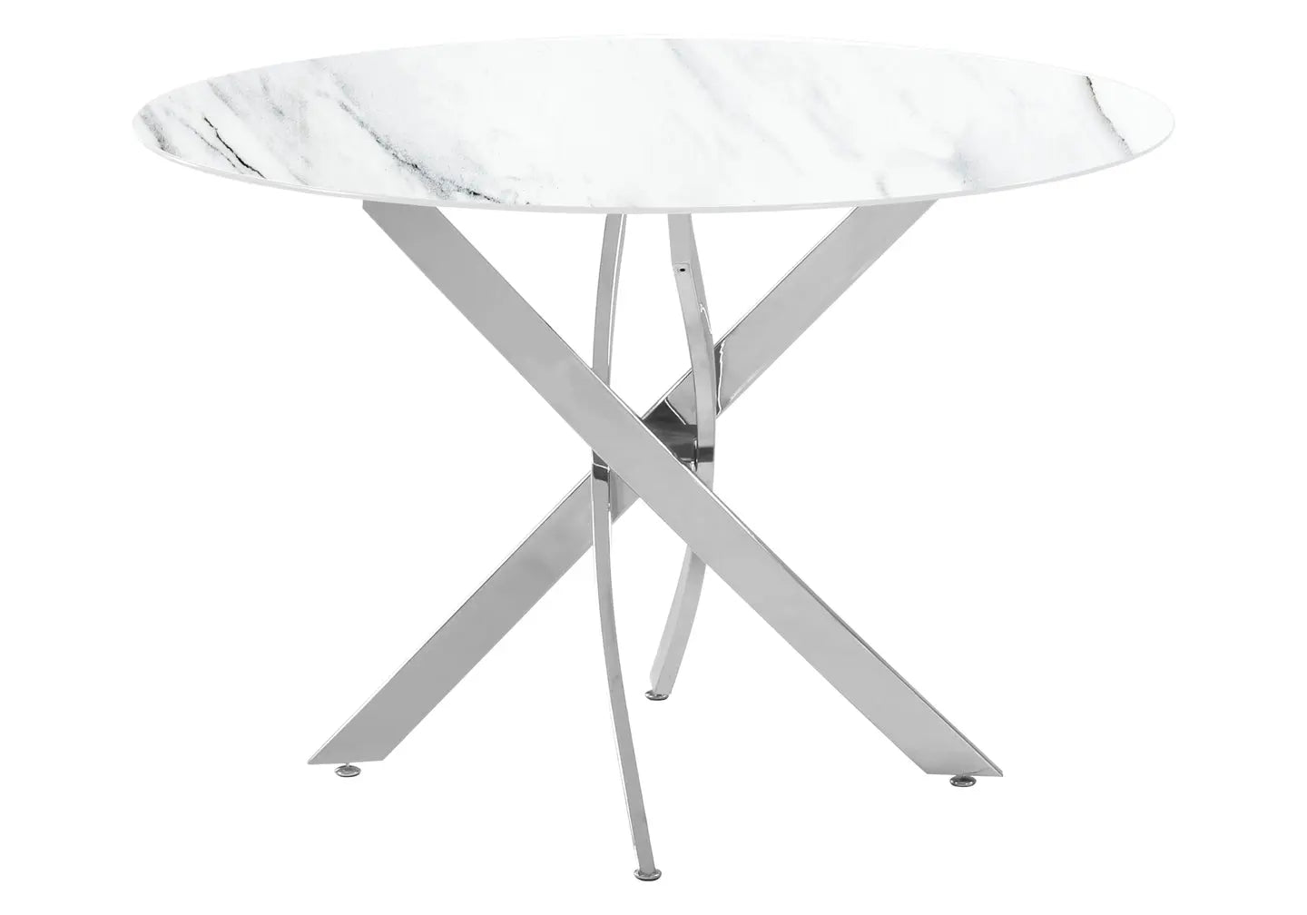 Table ronde argentée marbre blanc OLIVIA Galerie du Mobilier