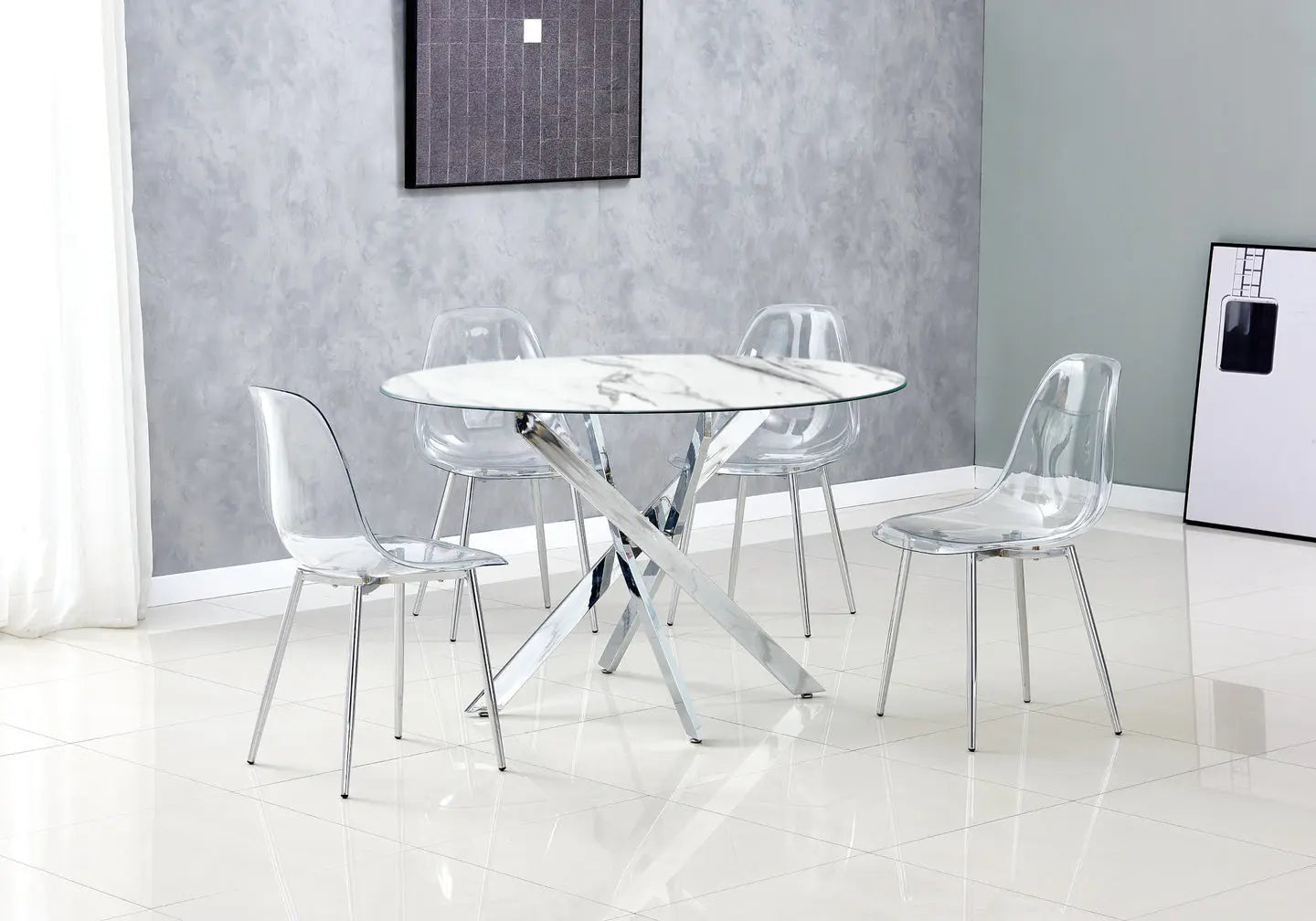 Table ronde argentée marbre blanc - Joy – Galerie du Mobilier