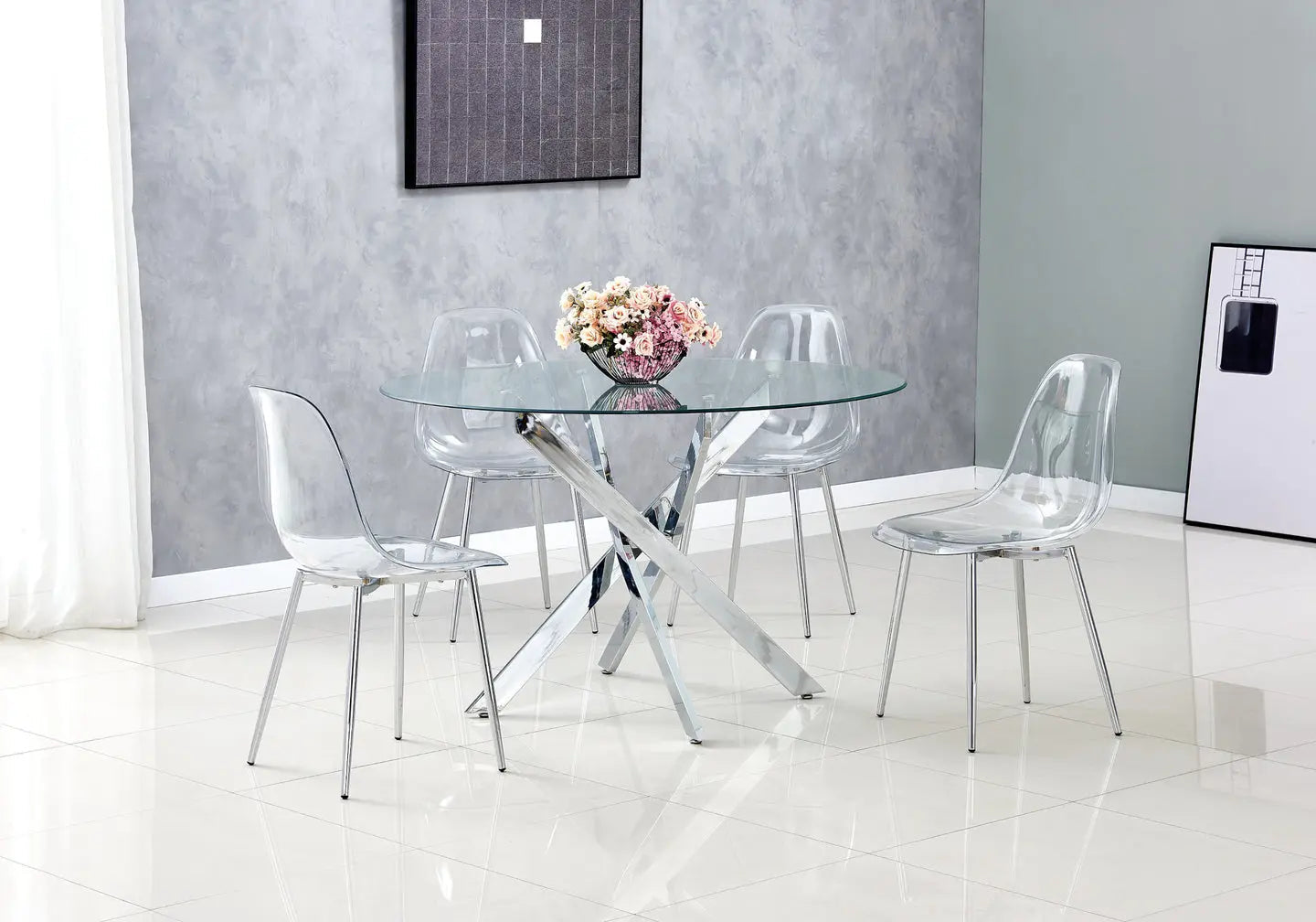 Table ronde argentée verre trempé OLIVIA Galerie du Mobilier