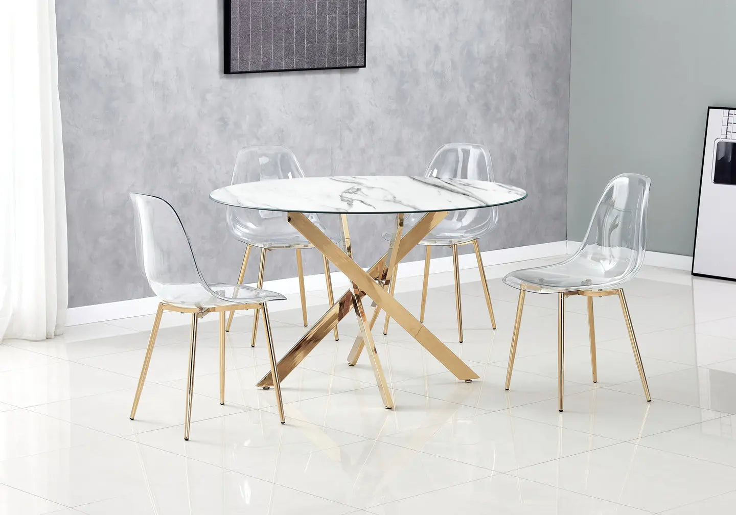 Table ronde doré marbre blanc OLIVIA Galerie du Mobilier